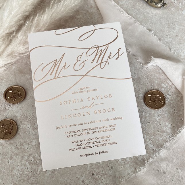 Romantic Rose Gold Foil | Blush Mr & Mrs Wedding Foil Invitation (Creator Uploaded)
