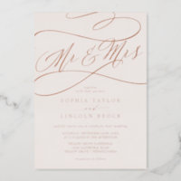 Romantic Rose Gold Foil | Blush Mr & Mrs Wedding Foil Invitation