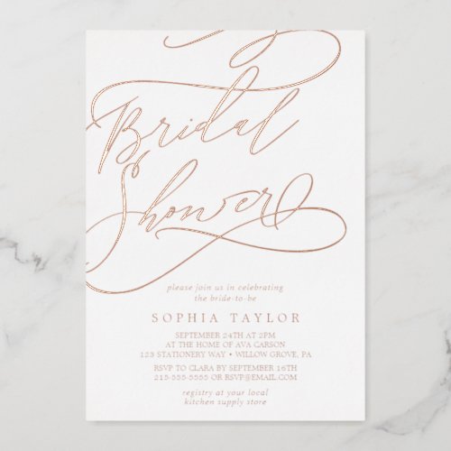Romantic Rose Gold Foil Calligraphy Bridal Shower Foil Invitation
