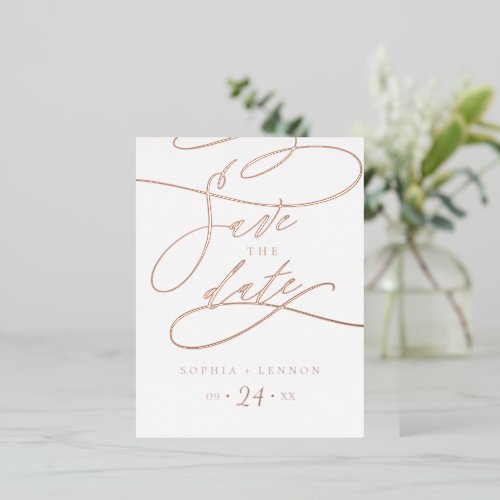 Romantic Rose Gold Foil Calligraphy Save the Date Foil Invitation Postcard