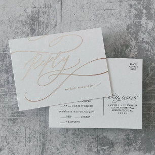 Romantic Rose Gold Foil Meal Option RSVP Invitation Postcard