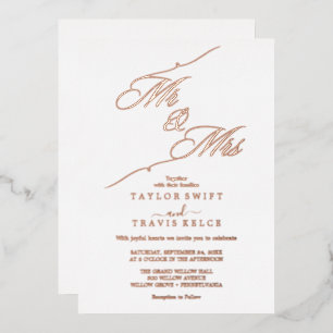 Romantic Rose Gold Foil   Mr. & Mrs. Wedding  Invitation