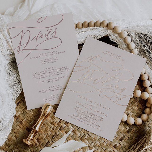 Romantic Rose Gold Foil Pink All In One Wedding Invitation (Romantic Rose Gold Foil Pink All In One Wedding Foil Invitation)