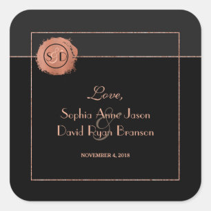 Romantic Rose Gold Glitter Monogram Wedding Square Sticker