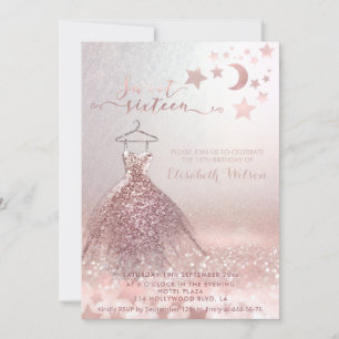 Romantic Rose gold glittery dress celestial Invita Invitation