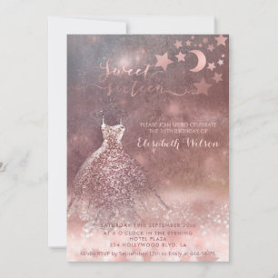 Romantic Rose gold glittery dress celestial Invita Invitation