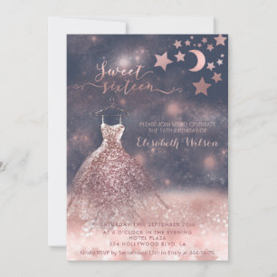Romantic Rose gold glittery dress celestial Invitation