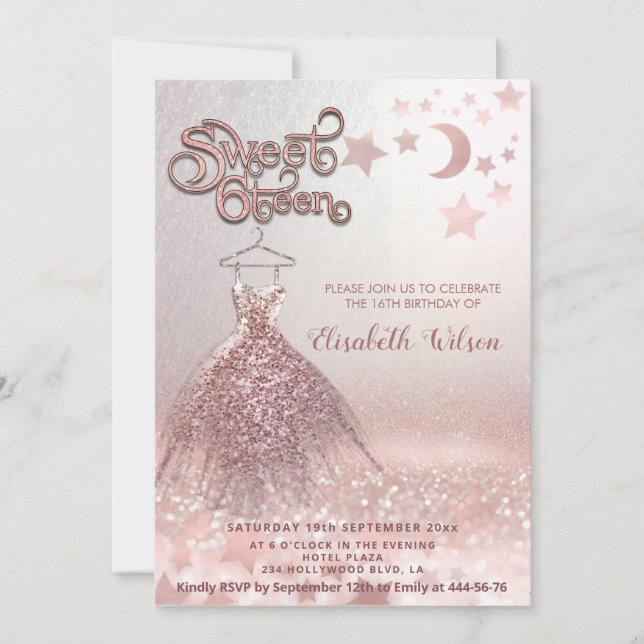 Romantic Rose gold glittery dress celestial  Invitation (Front)