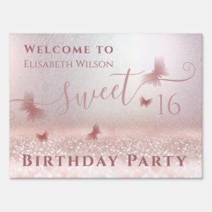 Romantic Rose gold glittery ombre butterfly Sign