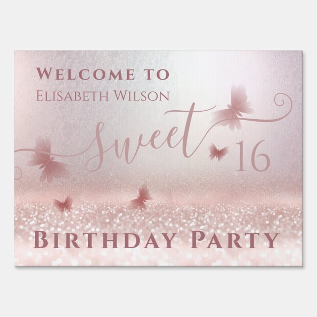 Romantic Rose gold glittery ombre butterfly Sign (Front)