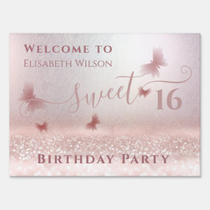 Romantic Rose gold glittery ombre butterfly Sign