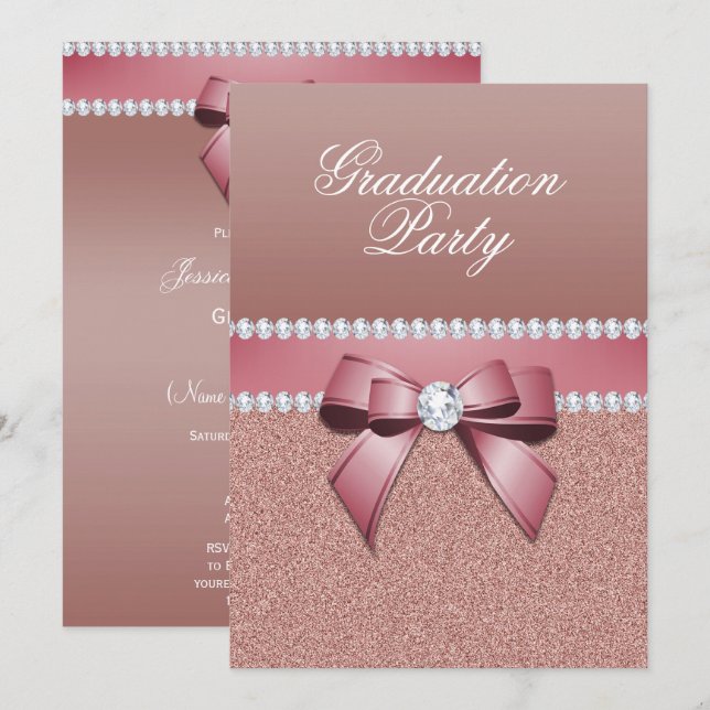 Romantic Rose Gold Graduation Party Invitation (Front/Back)