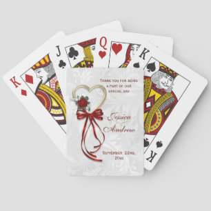 Romantic Rose, Gold Heart & Red Ribbon Poker Cards