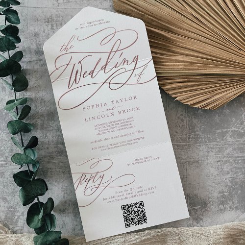 Romantic Rose Gold QR Code The Wedding Of All In One Invitation
