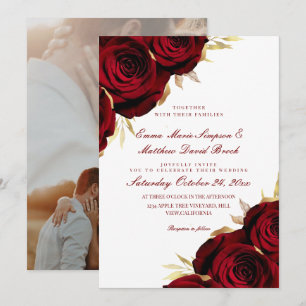Romantic Rose Gold & Red Floral Wedding  Invitation