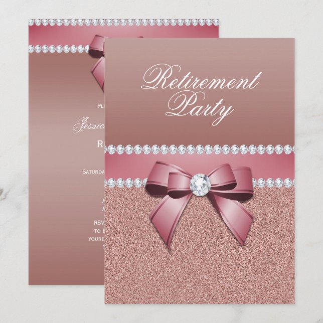 Romantic Rose Gold Retirement Party Invitation (Front/Back)