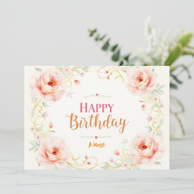 Romantic Rose Gold Script Card (Standing Front)