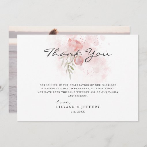 Romantic Rose Greenery Floral Photo Thank You Card | Zazzle