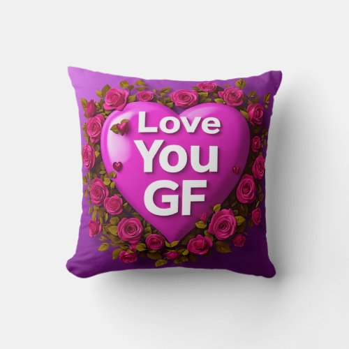 Romantic Rose Heart Love You Girlfriend  Throw Pillow