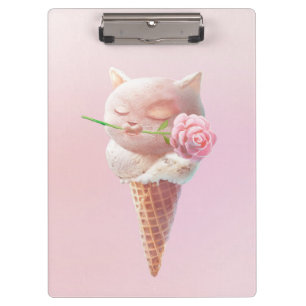 Romantic Rose: Miss Meow Pink Ice Cream Cone Art Clipboard