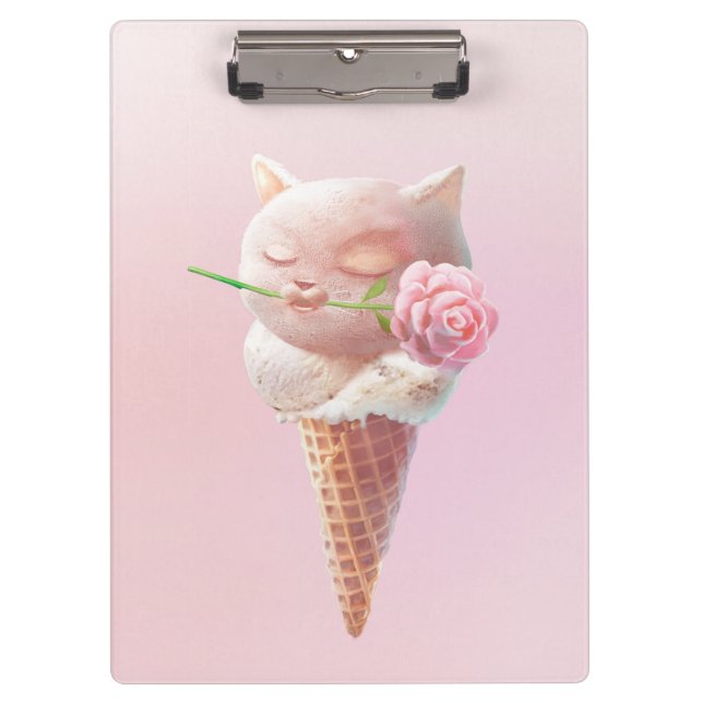 Romantic Rose: Miss Meow Pink Ice Cream Cone Art Clipboard (Front)