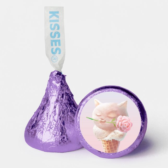 Romantic Rose: Miss Meow Pink Ice Cream Cone Art Hershey®'s Kisses® (Front)