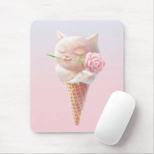 Romantic Rose: Miss Meow Pink Ice Cream Cone Art Mouse Pad