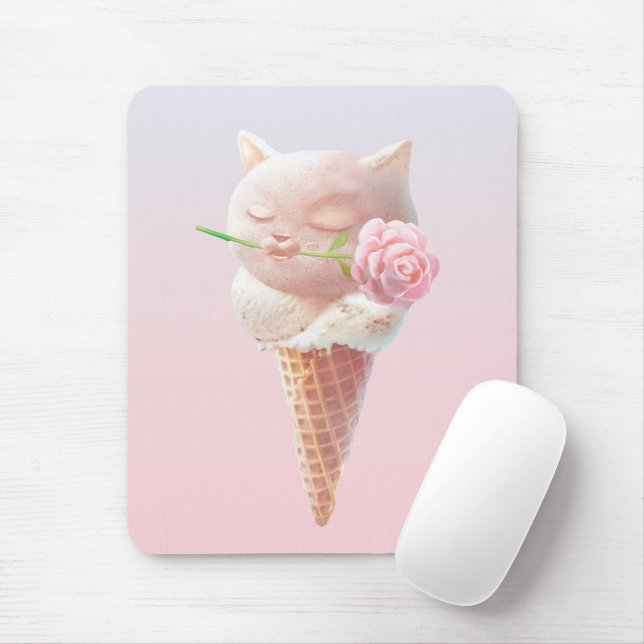Romantic Rose: Miss Meow Pink Ice Cream Cone Art Mouse Pad (With Mouse)