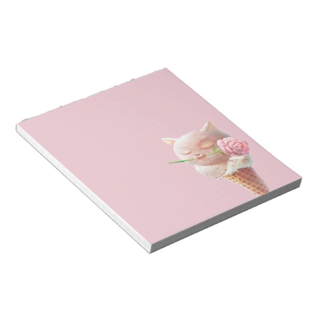 Romantic Rose: Miss Meow Pink Ice Cream Cone Art Notepad (Angled)