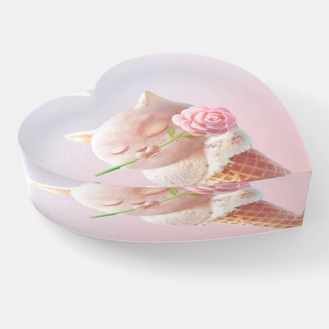 Romantic Rose: Miss Meow Pink Ice Cream Cone Art Paperweight (Angled)