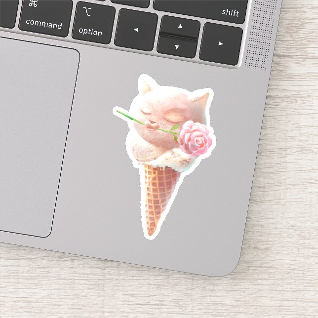Romantic Rose: Miss Meow Pink Ice Cream Cone Art Sticker (Detail)