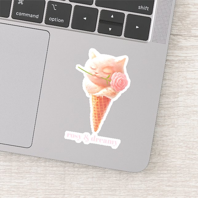 Romantic Rose: Miss Meow Pink Ice Cream Cone Art Sticker (Detail)