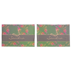 Romantic Rose Monogram  Pillow Case