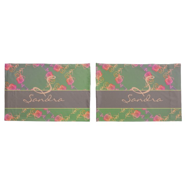 Romantic Rose Monogram  Pillow Case (Back-Set)