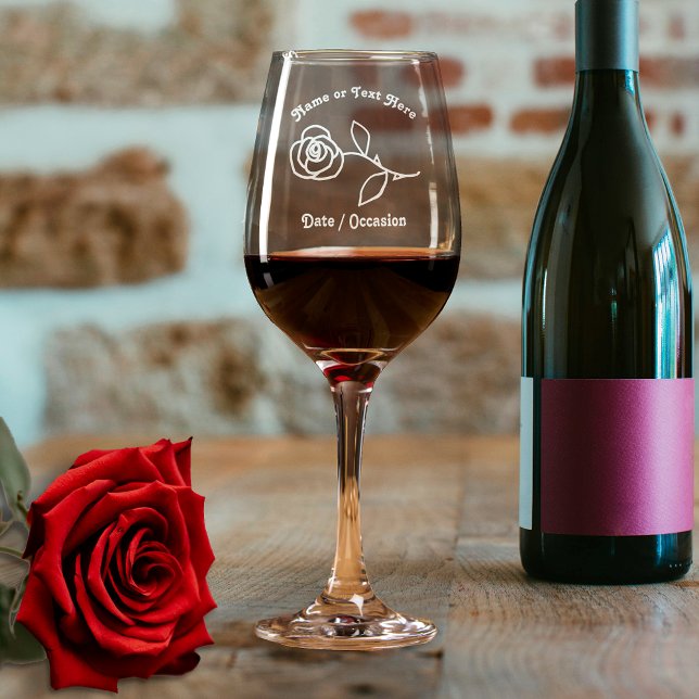 Romantic Rose Personalized message or name & date Wine Glass (Creator Uploaded)