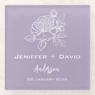 Romantic Rose Personalized Wedding/ Bridal Shower Glass Coaster