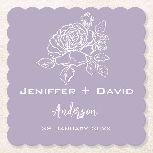 Romantic Rose Personalized Wedding/ Bridal Shower  Paper Coaster (Front)