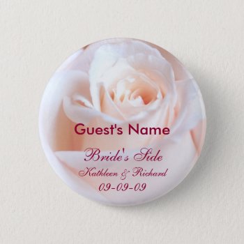 Romantic Rose Personalized Wedding Guest Button by SquirrelHugger at Zazzle