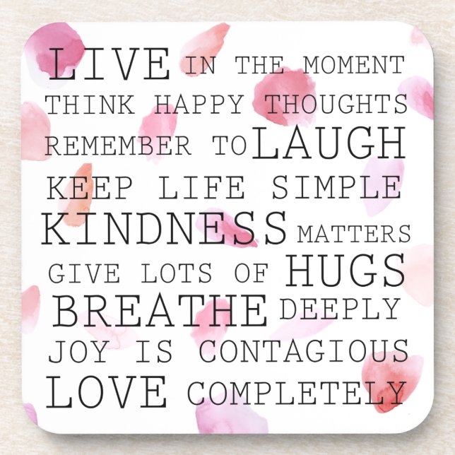 Romantic Rose Petals inspirational words Drink Coaster (Front)