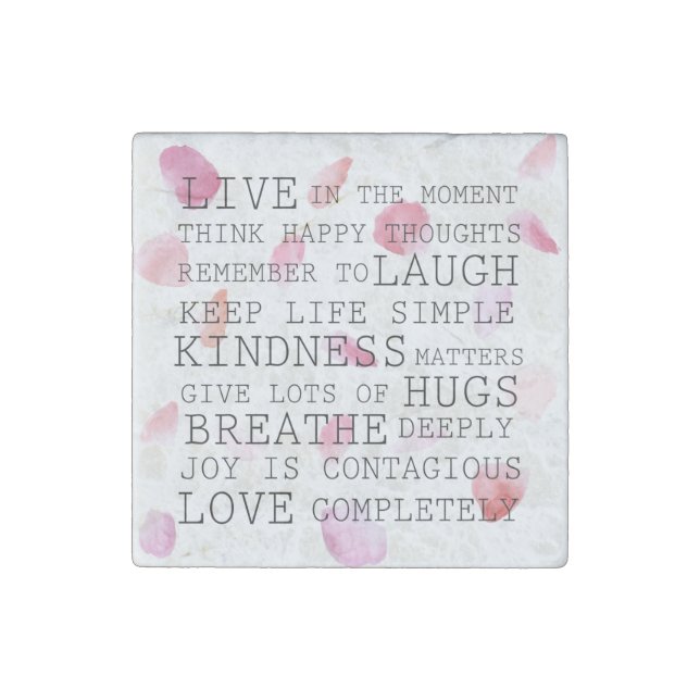 Romantic Rose Petals inspirational words Stone Magnet (Front)