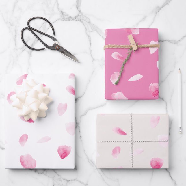 Romantic Rose Petals Wrapping Paper Sheets (Front)