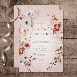 Romantic Rose Pink Floral Bridal Brunch Invitation