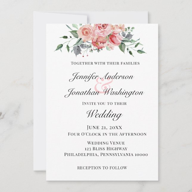 Romantic Rose Pink Floral Invitation (Front)