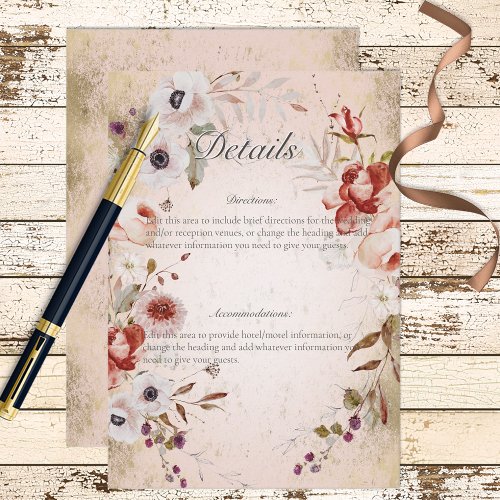 Romantic Rose Pink Gold Floral Details Enclosure Card