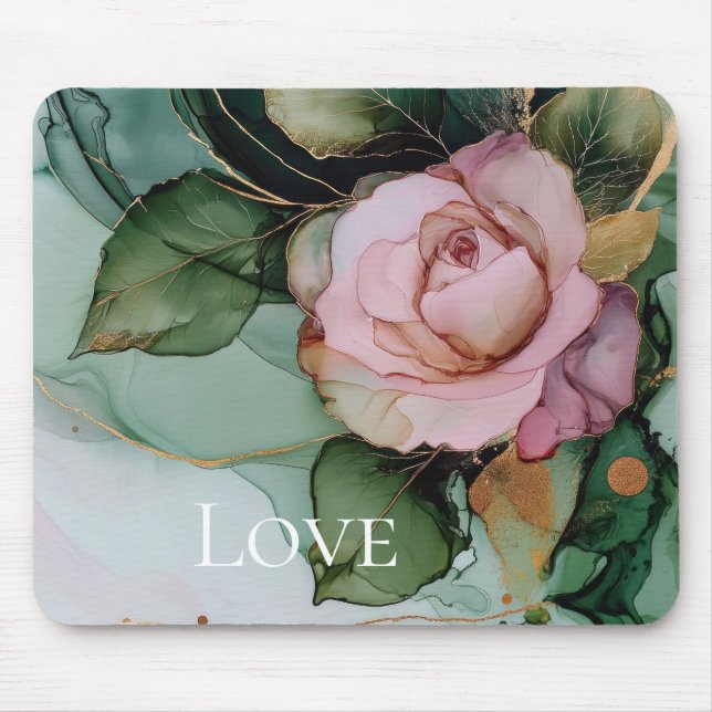 Romantic Rose Pink Gold Floral Love  Mouse Pad (Front)