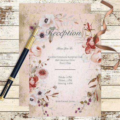 Romantic Rose Pink Gold Floral Reception Enclosure Card