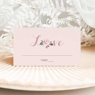 Romantic Rose Pink Moody Floral Love Wedding Place Card