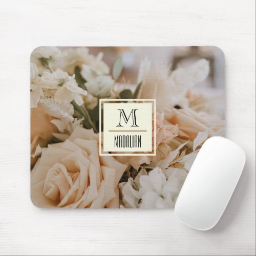 Romantic rose pink pastel l Beautiful monogrammed Mouse Pad