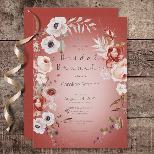 Romantic Rose Red Floral Bridal Brunch Invitation (Romantic Rose Red Floral Bridal Brunch Invitation)