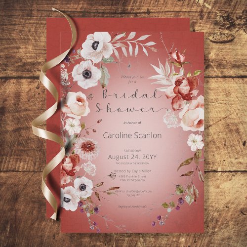 Romantic Rose Red Floral Bridal Shower Invitation